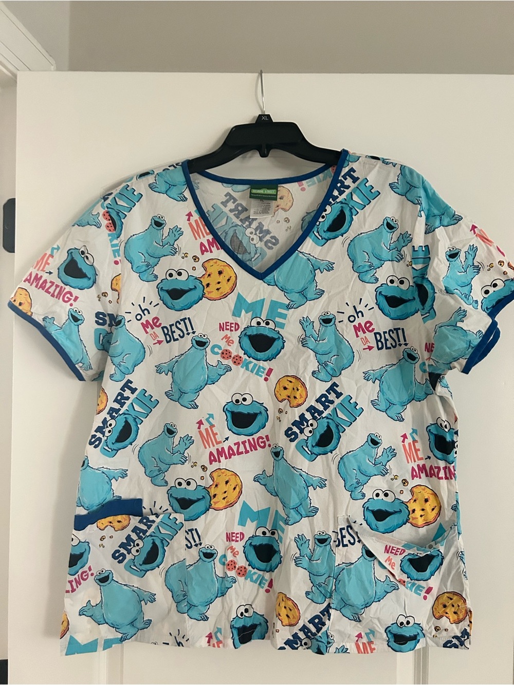 Cookie Monster Scrub Top - Blue & White